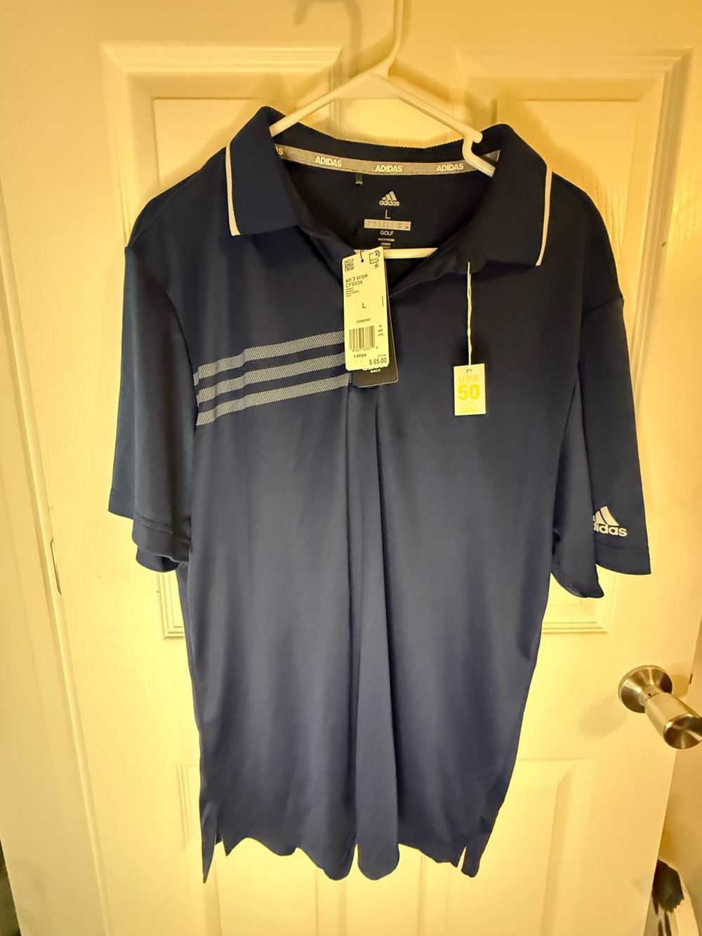 Adidas Golf 3 Stripe Performance Polo Shirt Navy Blue Men’s L NWT
